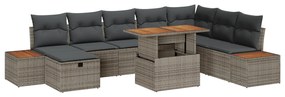 Conjunto de Sofá para Jardim de 9 Peças com Almofadas Cinza Vime Acáci