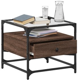 Mesa de centro c/ topo vidro 50x50x45 cm carvalho castanho aço