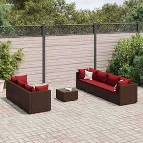 vidaXL 8 pcs conjunto lounge jardim c/ almofadões vime PE castanho