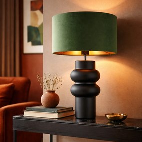 Candeeiro de mesa design abajur veludo preto verde com dourado 35cm - Alisia