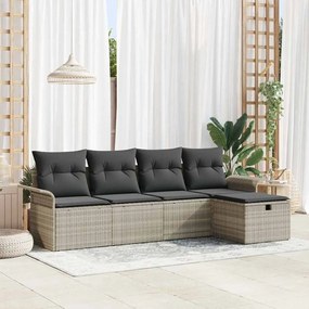 Conjunto de Sofás de Jardim VidaXL 5 Peças com Almofadas Cinza Claro em Rattan Poliéster