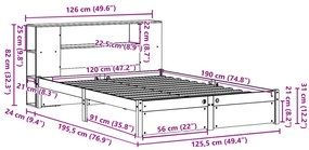 Cama com estante sem colchão 120x190 cm pinho maciço branco