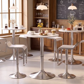 Mesa de Bar Redonda, 60 x 60 x 67,5-91,5 cm, Altura Ajustável, Branco