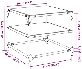 Mesas de centro c/ topo vidro transparente 2 pcs 50x50x45cm aço