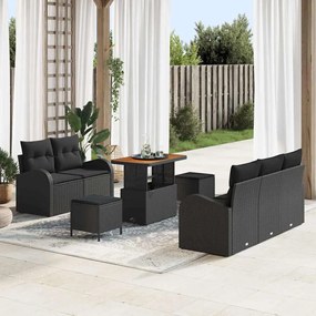 vidaXL Conjunto de Sofá de Jardim com almofada 8 pcs Preto vime PE