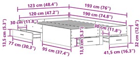 Cama com Gavetas vidaXL Carvalho Artisan 120x190 cm Madeira de engenha