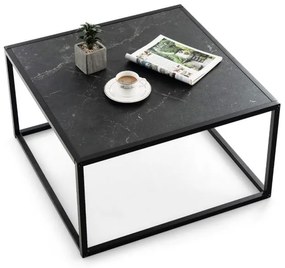 Mesa de centro retangular com efeito mármore e estrutura metálica 70 x 70 x 40 cm branca