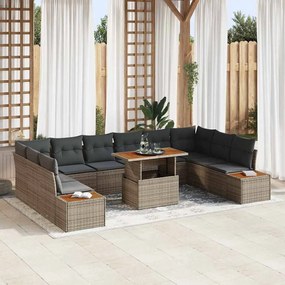 Conjunto de Jantar de Jardim com 11 Peças e Almofadas em Rattan Cinza