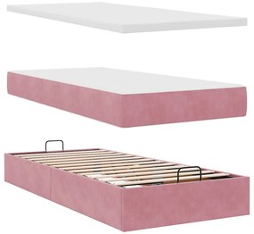 Estrutura de cama otomana com colchão rosa 90x200cm veludo