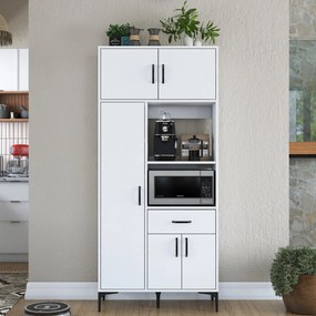 Armário Alto de Cozinha "Stella" - 90 x 198,6 x 40 cm - Branco - Desig