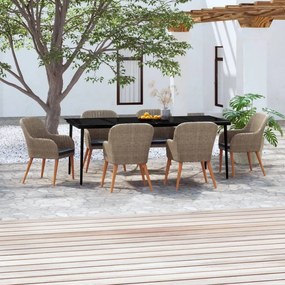 vidaXL 7 pcs conjunto de jantar para jardim com almofadões castanho