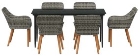 Conjunto de Jantar de Jardim 7 Peças Cinza em Rattan Sintético