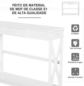 Mesa consola branca com prateleira 1 gaveta Armário com prateleira inferior 100x30x81cm Branco