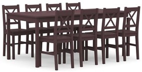 vidaXL 9 pcs conjunto de jantar em madeira de pinho castanho-escuro