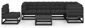 7 pcs conjunto lounge de jardim c/ almofadões pinho maciço