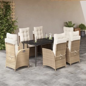 vidaXL 7 pcs conjunto de jantar p/ jardim com almofadões vime PE bege