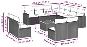 12 pcs conjunto de sofás p/ jardim com almofadões vime PE bege