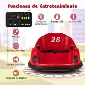 Carrinho de choques para crianças a bateria 6V  com luzes LED Ligação sem fios Música e som  360° Vermelho