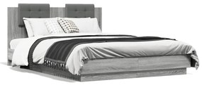 vidaXL Estrutura de cama c/ cabeceira/luzes LED 140x200cm cinza sonoma