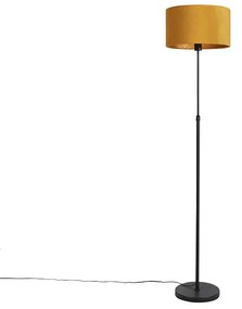 Candeeiro de pé preto com abajur de veludo amarelo ocre com dourado 35 cm - Parte Country / Rústico