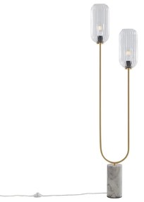 Candeeiro de pé Art Déco em latão com vidro transparente 2 luzes - Rid Art Deco