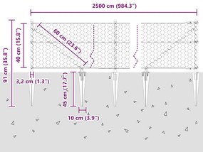 Cerca Hexagonal vidaXL Cinza 0,4x25 m Aço