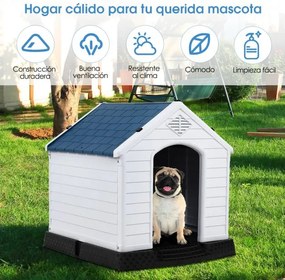 Casota de cão impermeável e ventilada e piso elevado para cães pequenos e médios Branco e azul 70 x 65 x 71,5 cm