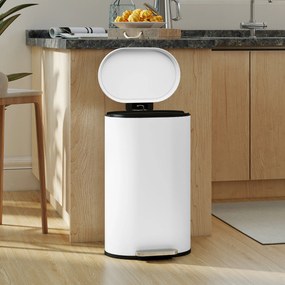 Caixote do lixo de cozinha de 30 L, com pedal, balde interior removível, tampa com fecho suave, 36,5 x 31 x 61 cm, branco