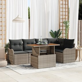 Conjunto de Sofás de Jardim 6 Peças com Almofadas Cinza Rattan Poliést