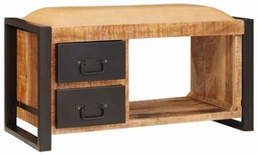 vidaXL Banco de Armazenamento com Canvas 80x35x40 cm de Madeira de Mangueira Maciça