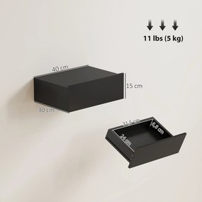 Conjunto de 2 Mesas de Cabeceira Flutuantes com 1 Gaveta para Quarto 40x30x15 cm Preto