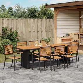 Conjunto de Jantar de Jardim vidaXL 9 Peças Preto Rattan Poliéster Acá