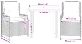 3 pcs conjunto de jantar p/ jardim c/ almofadões cinzento claro