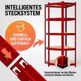Estante de canto em aço caves, garagens, oficinas, arrecadações para cargas pesadas até 875 kg Vermelha