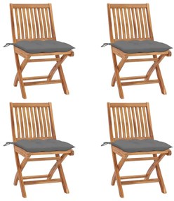 Cadeiras de jardim dobráveis c/ almofadões 4 pcs teca maciça