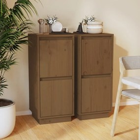 vidaXL Aparadores 2 pcs 31,5x34x75 cm pinho maciço castanho mel