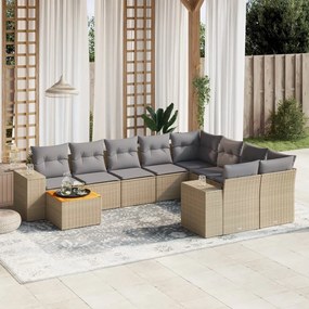 10 pcs conjunto de sofás p/ jardim com almofadões vime PE bege
