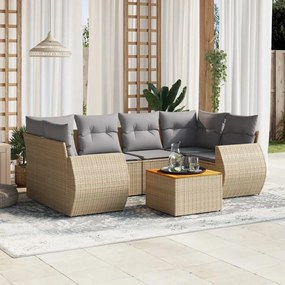 vidaXL 7 pcs conjunto de sofás p/ jardim com almofadões vime PE bege