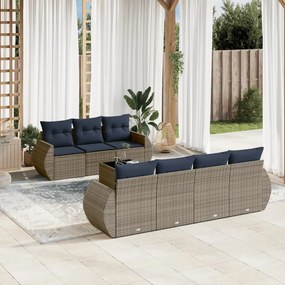 vidaXL 8 pcs conjunto sofás p/ jardim c/ almofadões vime PE cinzento