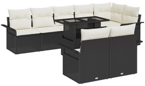 Conjunto de Sofá para Jardim vidaXL com Almofadas Preto Rattan Poliést