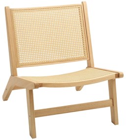HOMCOM Cadeira para Sala de Estar Nórdica com Encosto e Assento Amplo em Vime Estrutura de Madeira 64x70x74 cm Madeira e Bege | Aosom Portugal