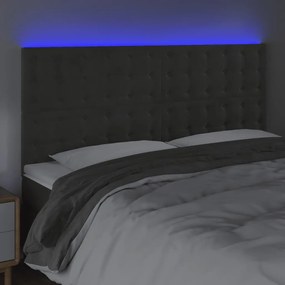 Cabeceira de cama c/ LED veludo 200x5x118/128 cm cinza-escuro