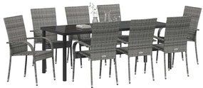 Conjunto de Jantar para Jardim 9 pcs Cinzento Rattan de PE