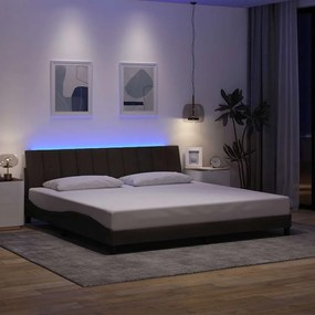 Estrutura de cama sem colchão 200x200 cm tecido castanho-escuro