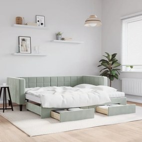 vidaXL Sofá-cama c/ gavetão e gavetas 90x200 cm veludo cinzento-claro