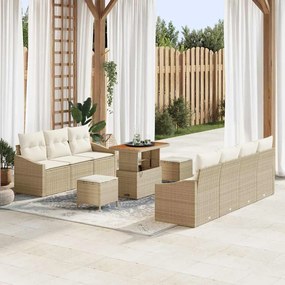 Conjunto de Sofás de Jardim vidaXL 10 Peças com Almofadas Bege Vime Acácia