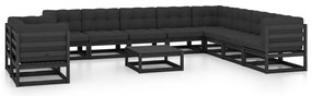 11 pcs conjunto longue jardim c/ almofadões pinho maciço preto