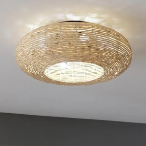 Ventoinha de teto EnergySilence LampAero 600 Natur Wicker  de design com motor DC, com uma potência de 20 W e lâmpada integrada, com 5 pás de 11 poleg