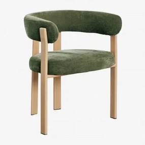 Cadeira De Jantar Com Braços Estofada E Em Ferro Jolie Castanho Madeira & Chenille Verde Sálvia - Sklum