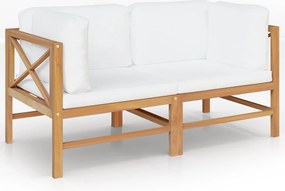 vidaXL Banco de jardim 2 lugares c/ almofadões cor creme teca maciça